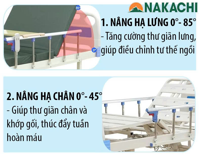 t&iacute;nh năng n&acirc;ng đầu v&agrave; hạ đầu của giường điện 2 chức năng
